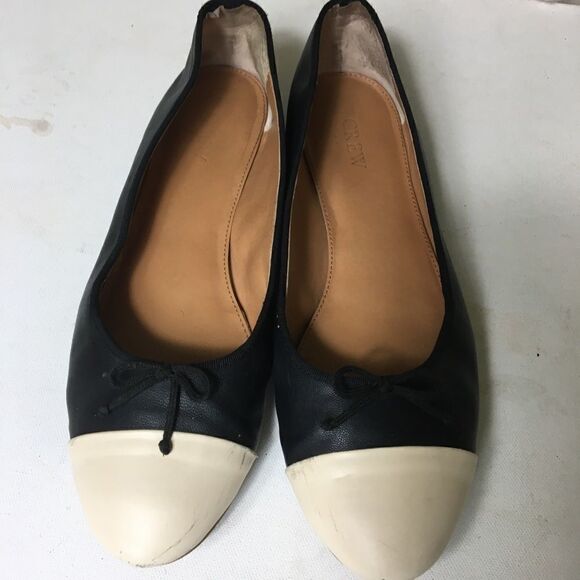 J Crew  flats ballet shoes black &cream size 10 - Picture 2 of 11